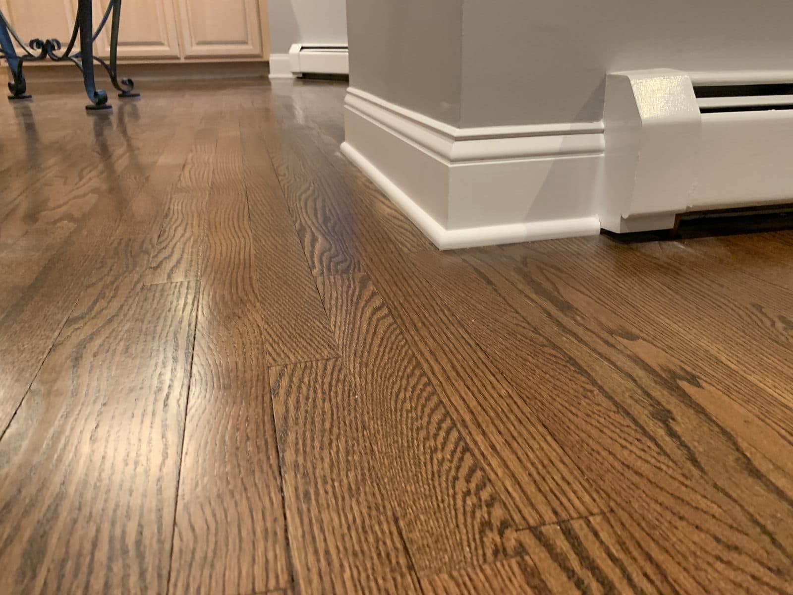 A glossy refinished hardwood floor.