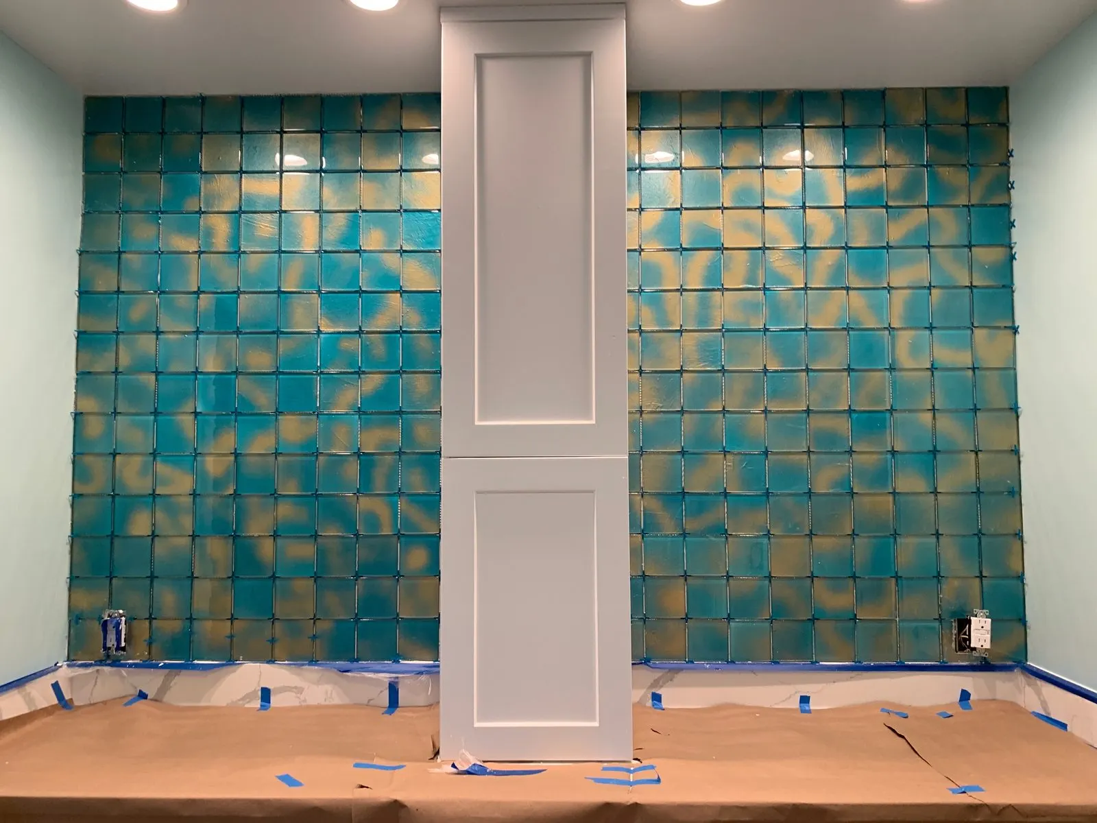Bathroom remodel with a tiled feature wall in Somers, NY