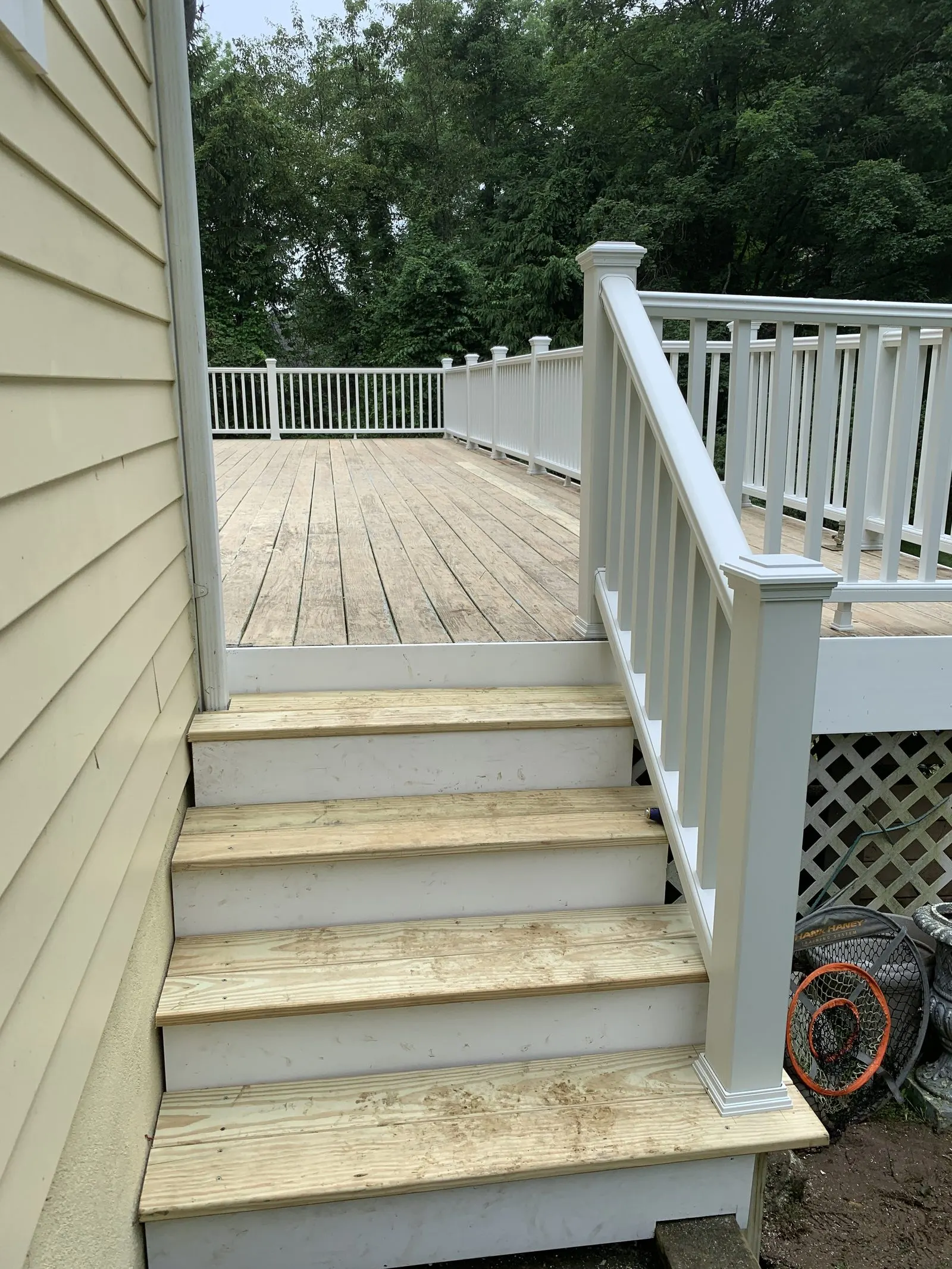 New deck build with white railings in Yorktown, NY