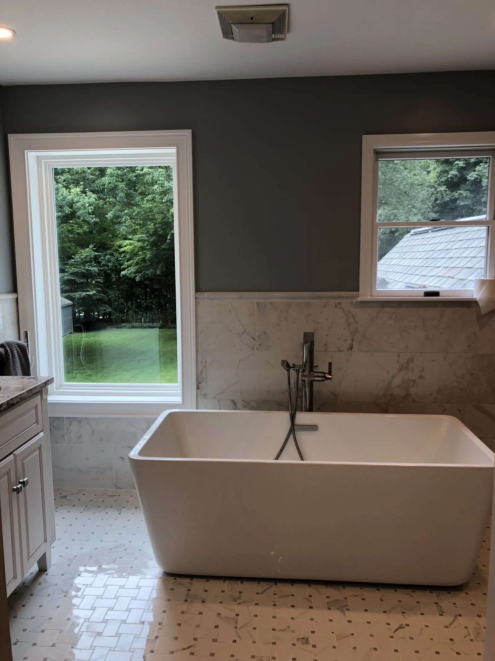 Bathroom remodel with a tiled walk-in shower in Westchester County, NY