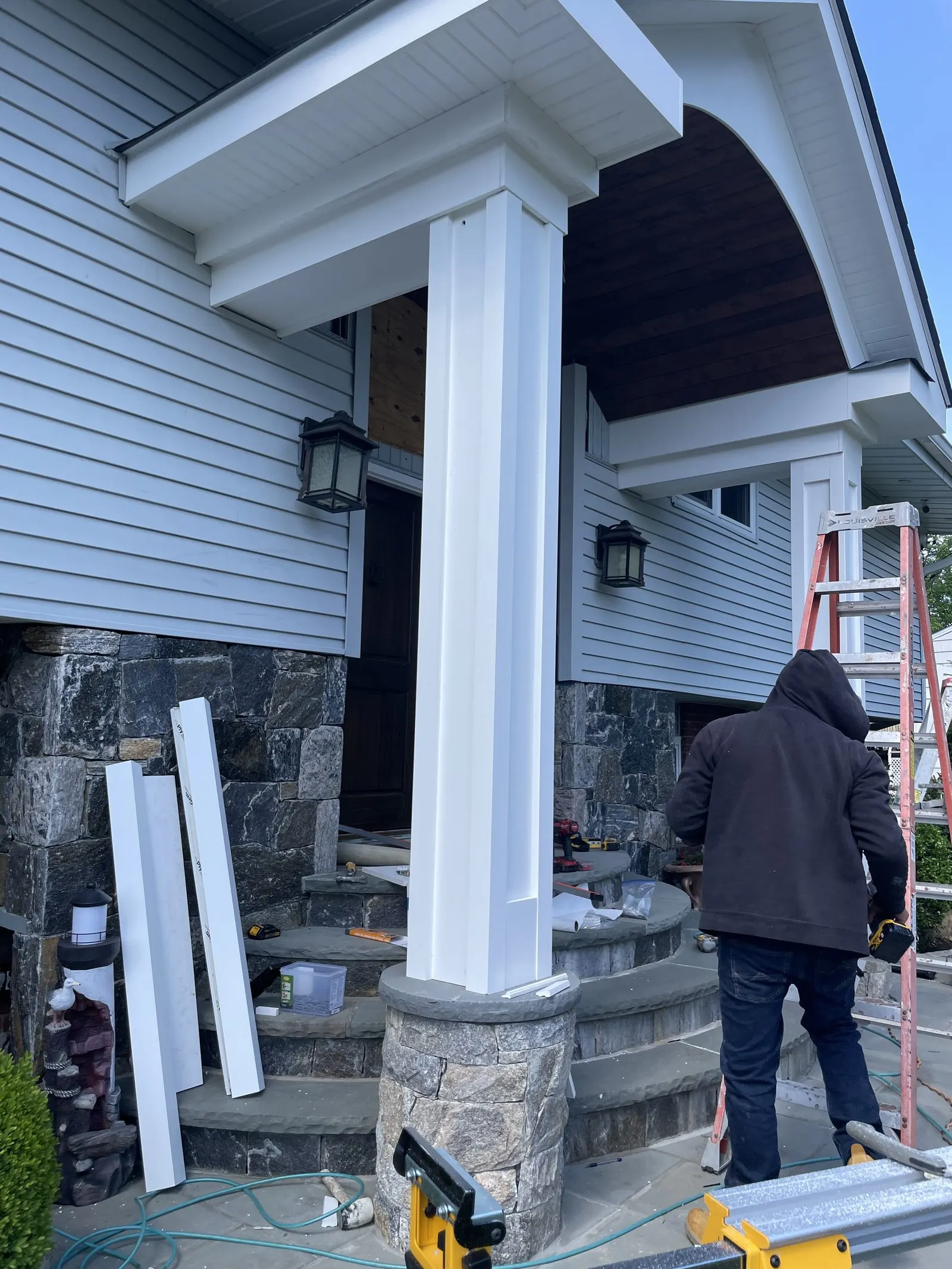 Custom carpentry — front portico build in Carmel, NY