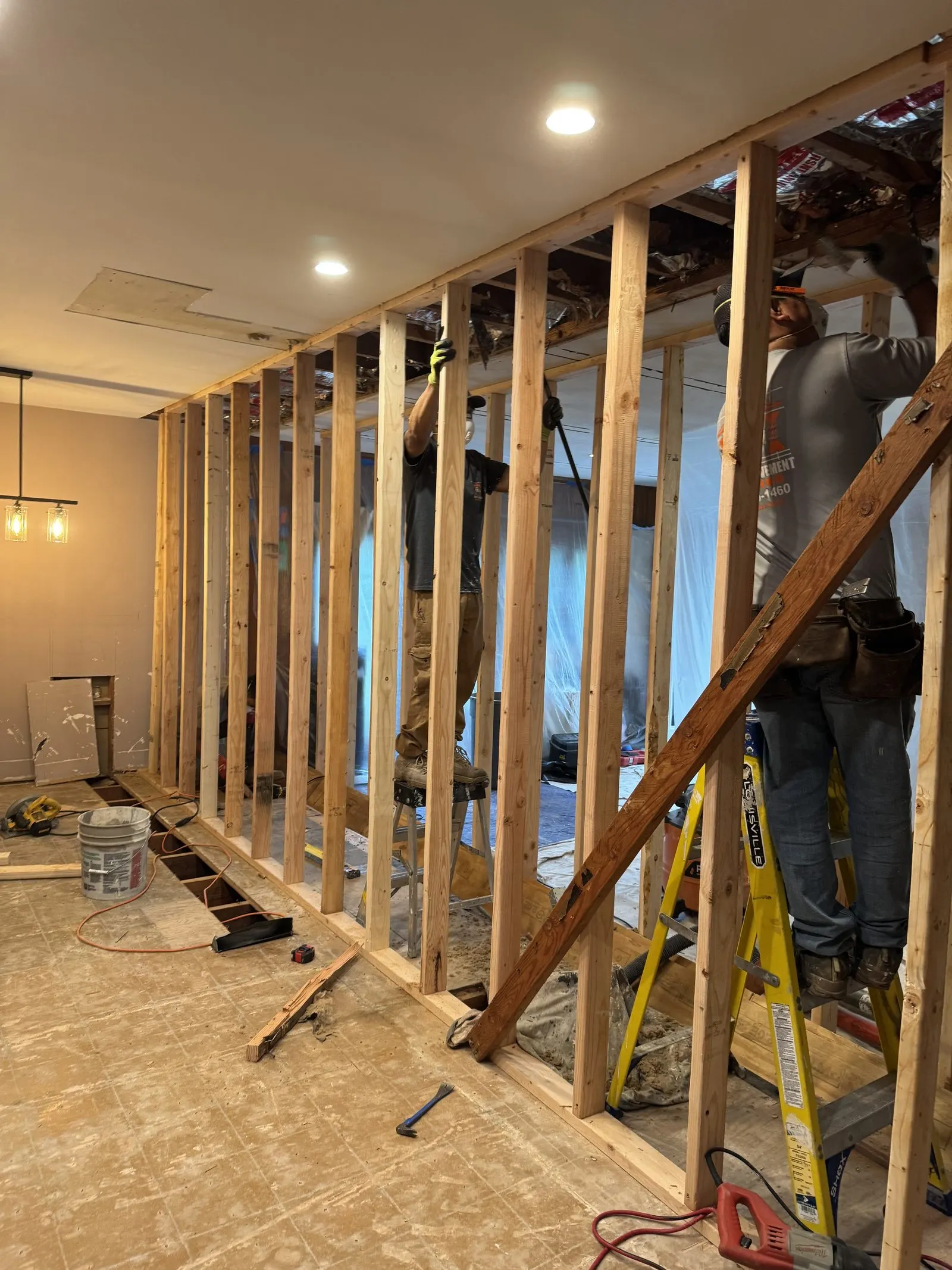 Kitchen remodel in progress, framed to the studs in Putnam County, NY