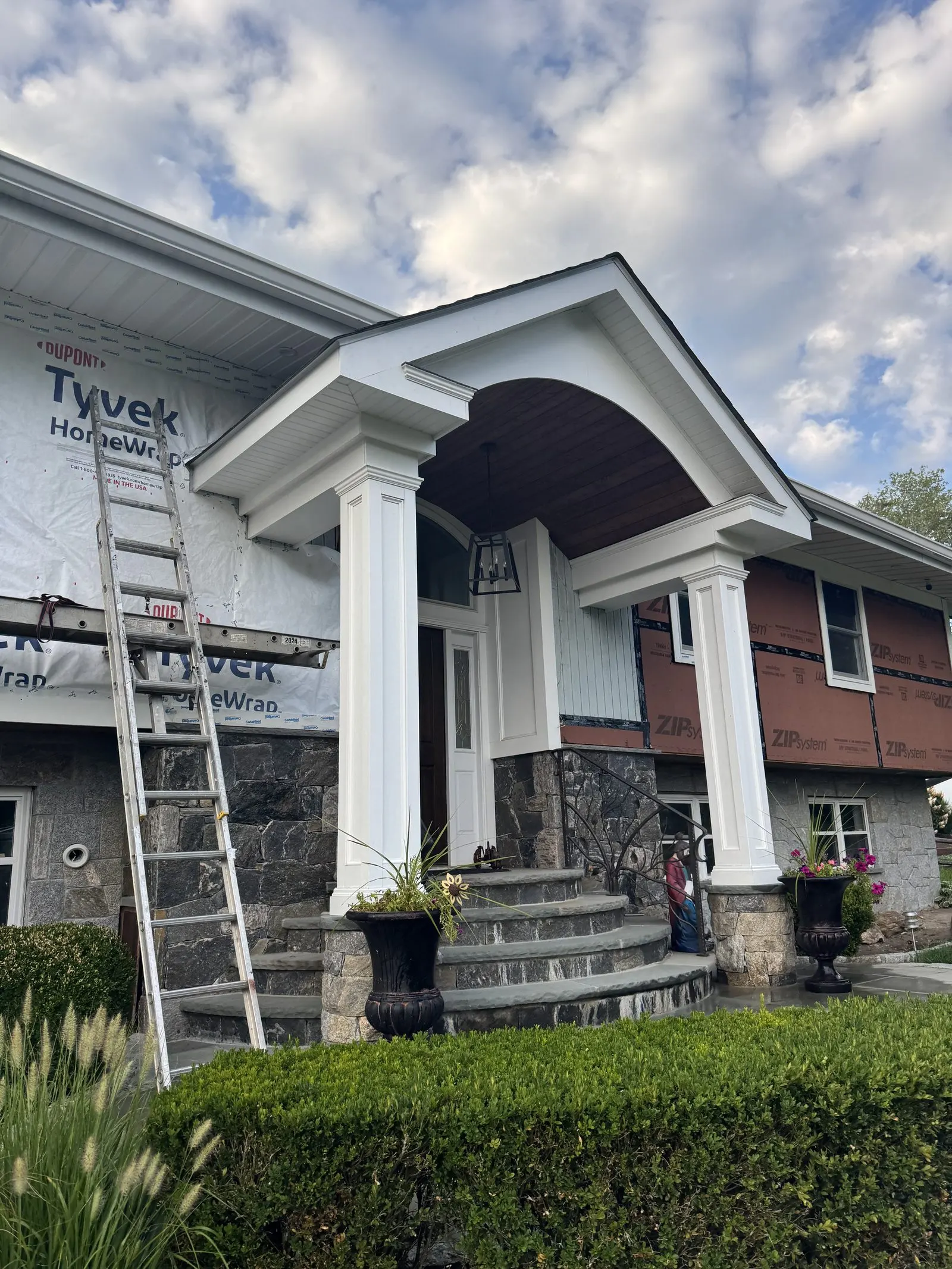Custom carpentry — completed columned portico in Westchester County, NY