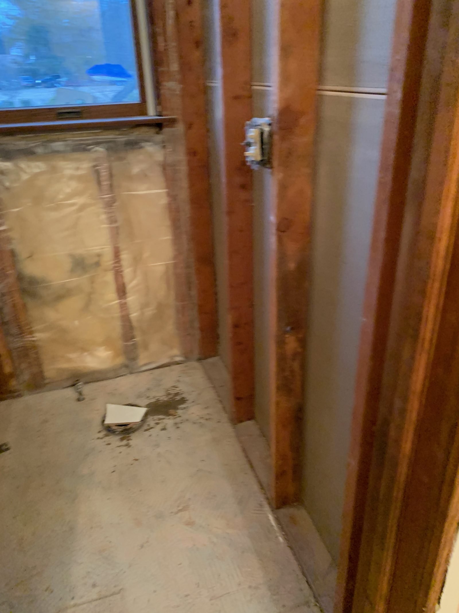 Bathroom gutted to the studs during renovation