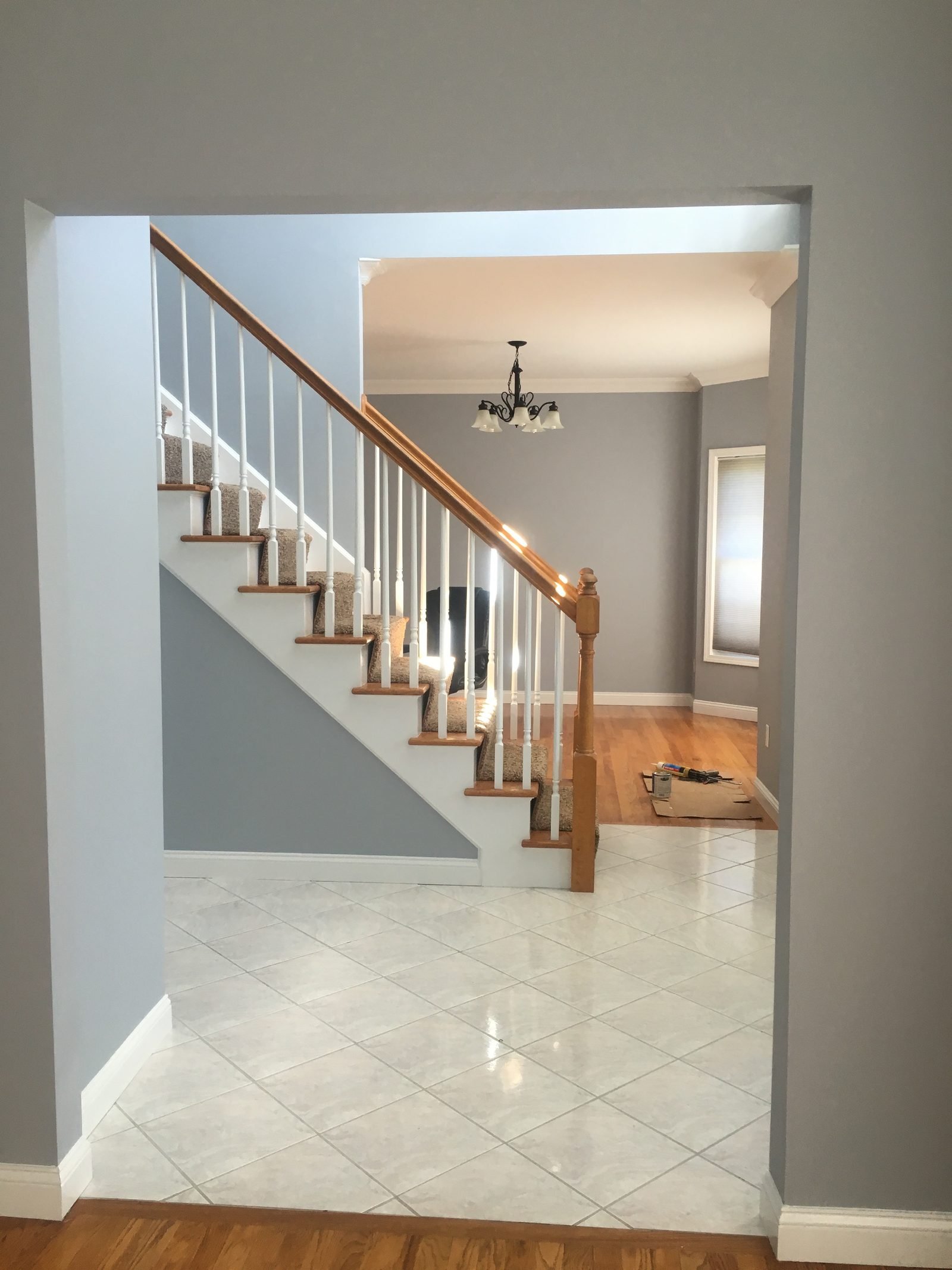 Interior staircase with wood treads