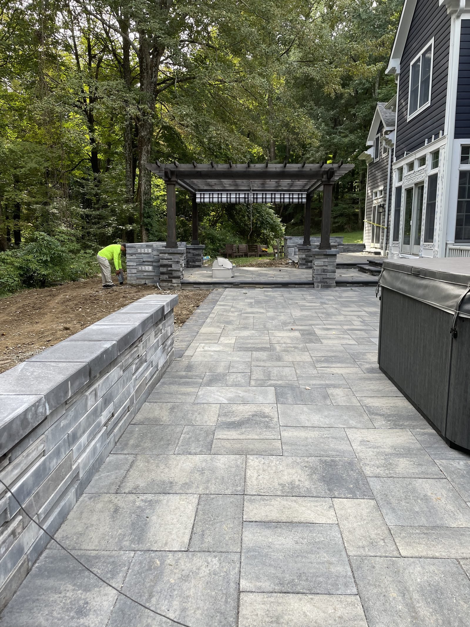 Gray stone tile patio surface